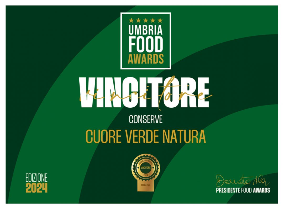 Attestato vincitore Umbria Food Awards come miglior produttore di conserve dell'Umbria 2024/2025