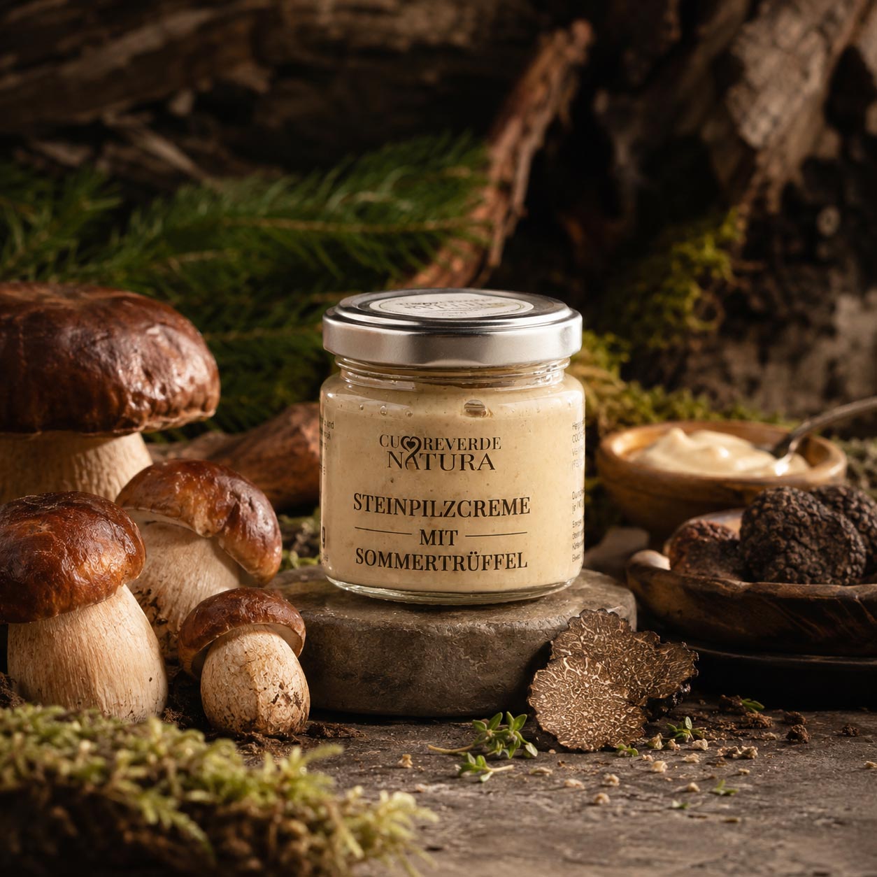 Steinpilzcreme mit Sommertrüffel von Cuore Verde Natura, italienische Feinkost aus Umbrien für Feinkostläden